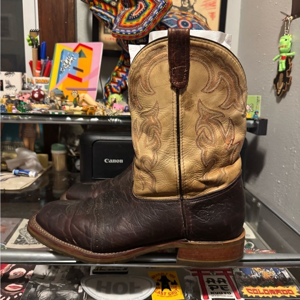 Double HTwo-Tone Western Boots - Brown and Cream Sz 13 EE